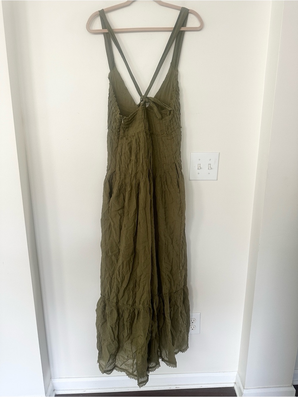 Free People Pintuck Olive Maxidress M - Picture 7 of 9